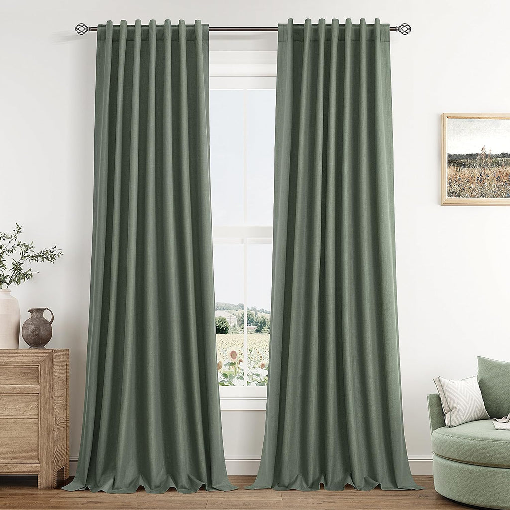 Guken Olive Green 100% Blackout Curtains 84 Inch Length 2 Panels Set for Living Room Bedroom Back Tab Thermal Insulated Black Out Linen Dra…