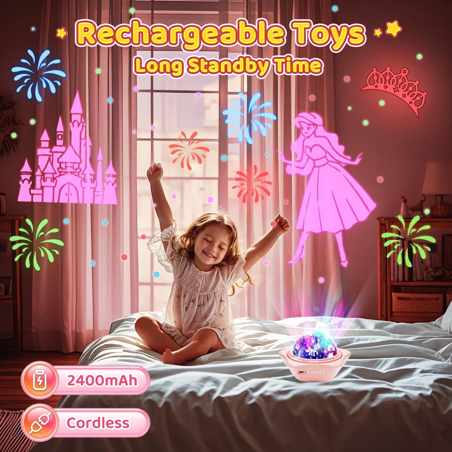 Onefire Girls Toys for Girl Gifts, 6 Films Light Projector Unicorn Toys for Girls Age 4-6, Rechargeable Night Lights for Bedroom, 360°…