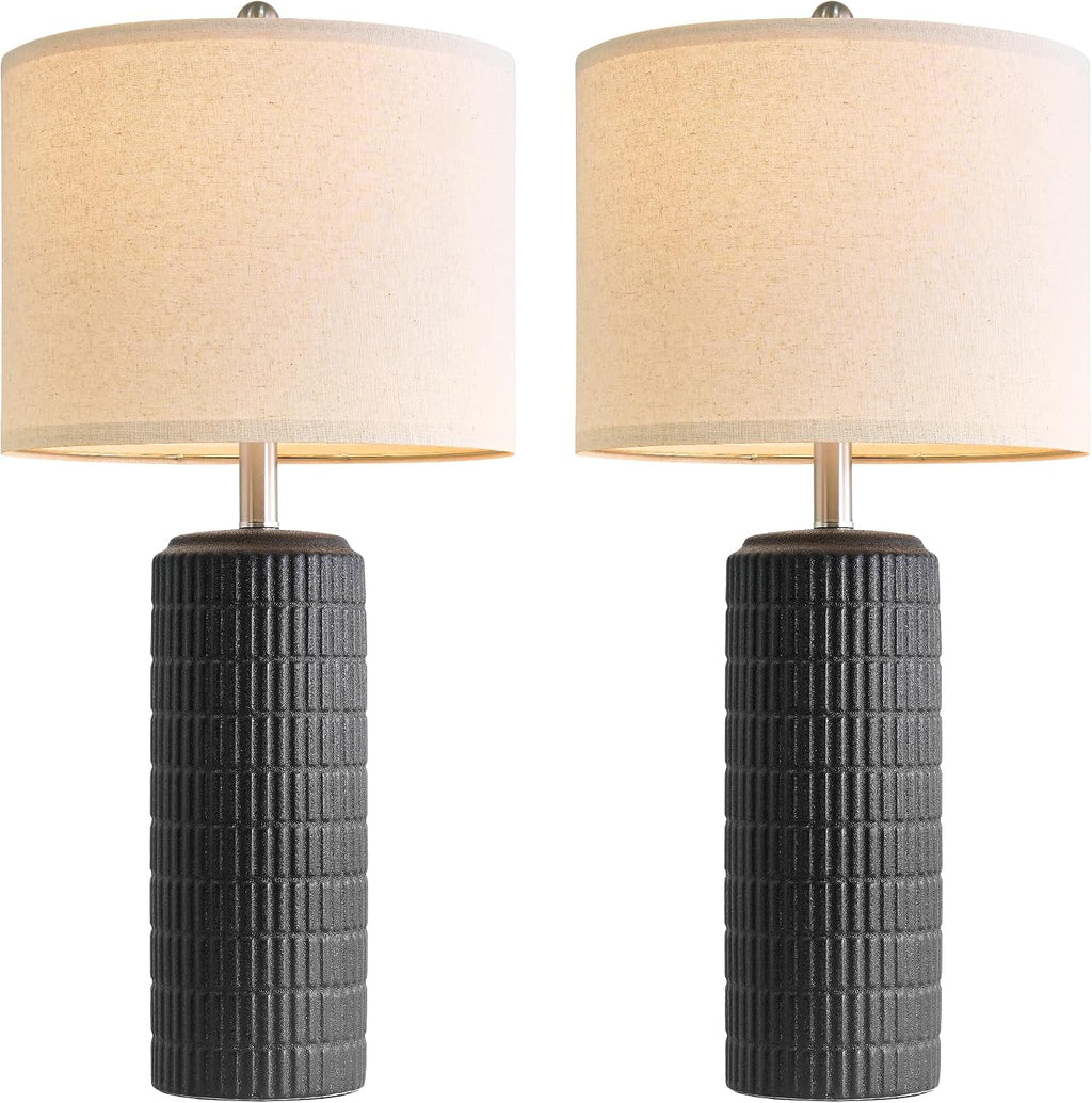 PoKat 27.5'' Tall Table Lamps Set of 2 for Living Room, Matte-Textured Farmhouse Ceramic Bedside Lamps for Bedroom, Modern Nightstand…