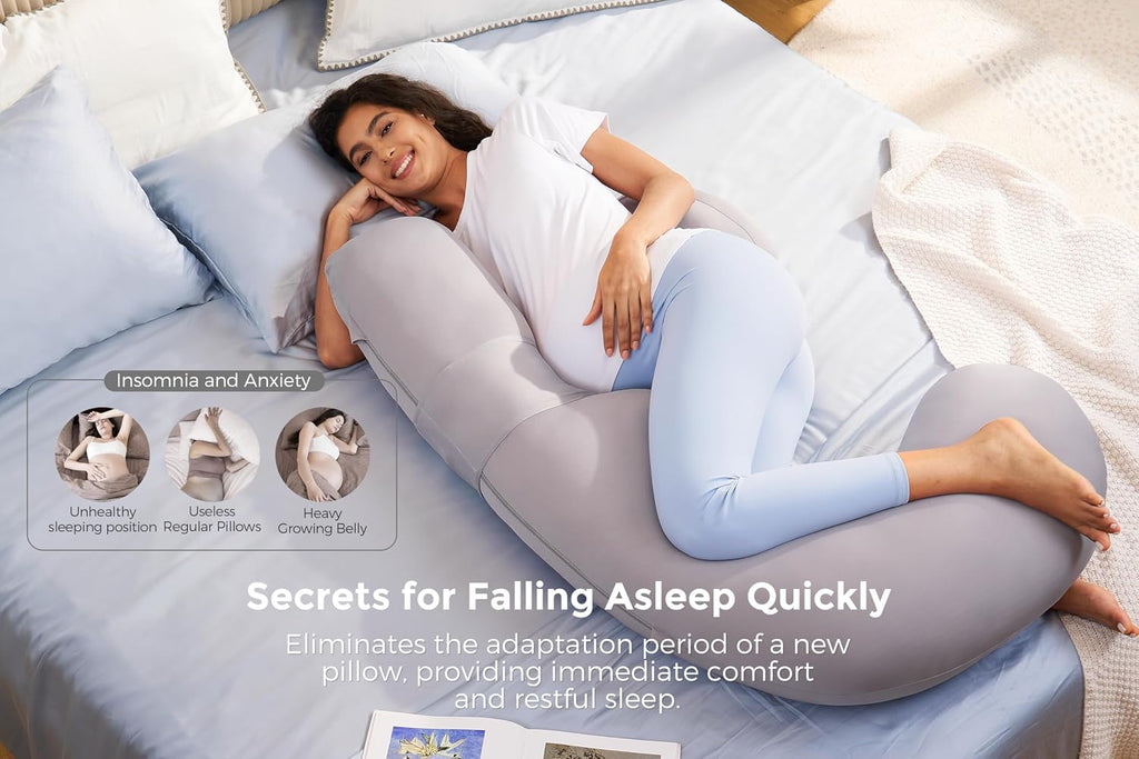 Momcozy Cooling Pregnancy Pillow, Original F Shaped Maternity Pillow for Pregnant Women with Adjustable Wedge Pillow, Full Body Support Preg…