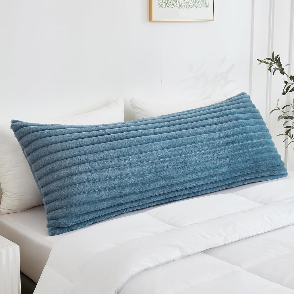 Memfydu Full Body Pillow with Fluffy Stripe Faux Fur Removable Cover, Long Bed Pillow Adult 20x54 Inches for Side Sleeper and Pregnancy, Du…