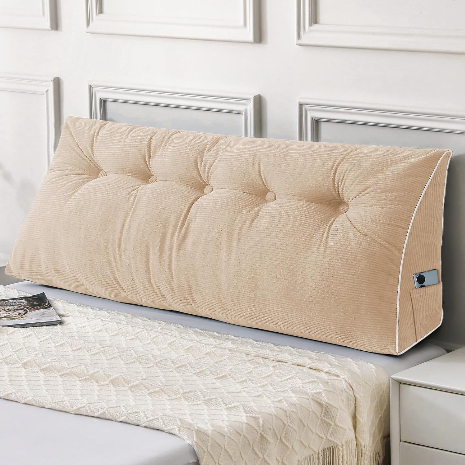 Sasttie Headboard Pillow Queen, Wedge Pillow Headboard for Sitting Up in Bed, Back-Rest Support Triangular Cushion for Reading - Features R…
