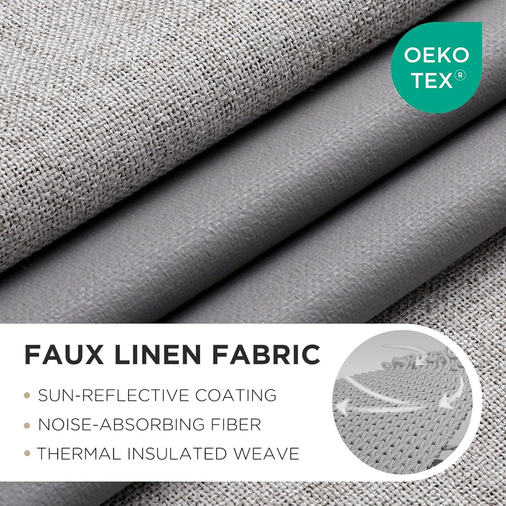 Joydeco 100% Blackout Linen Curtains 90 Inches Long 2 Panels, Thermal Insulated Burlap Curtain & Drapes, Grommet Room Darkening Textured…