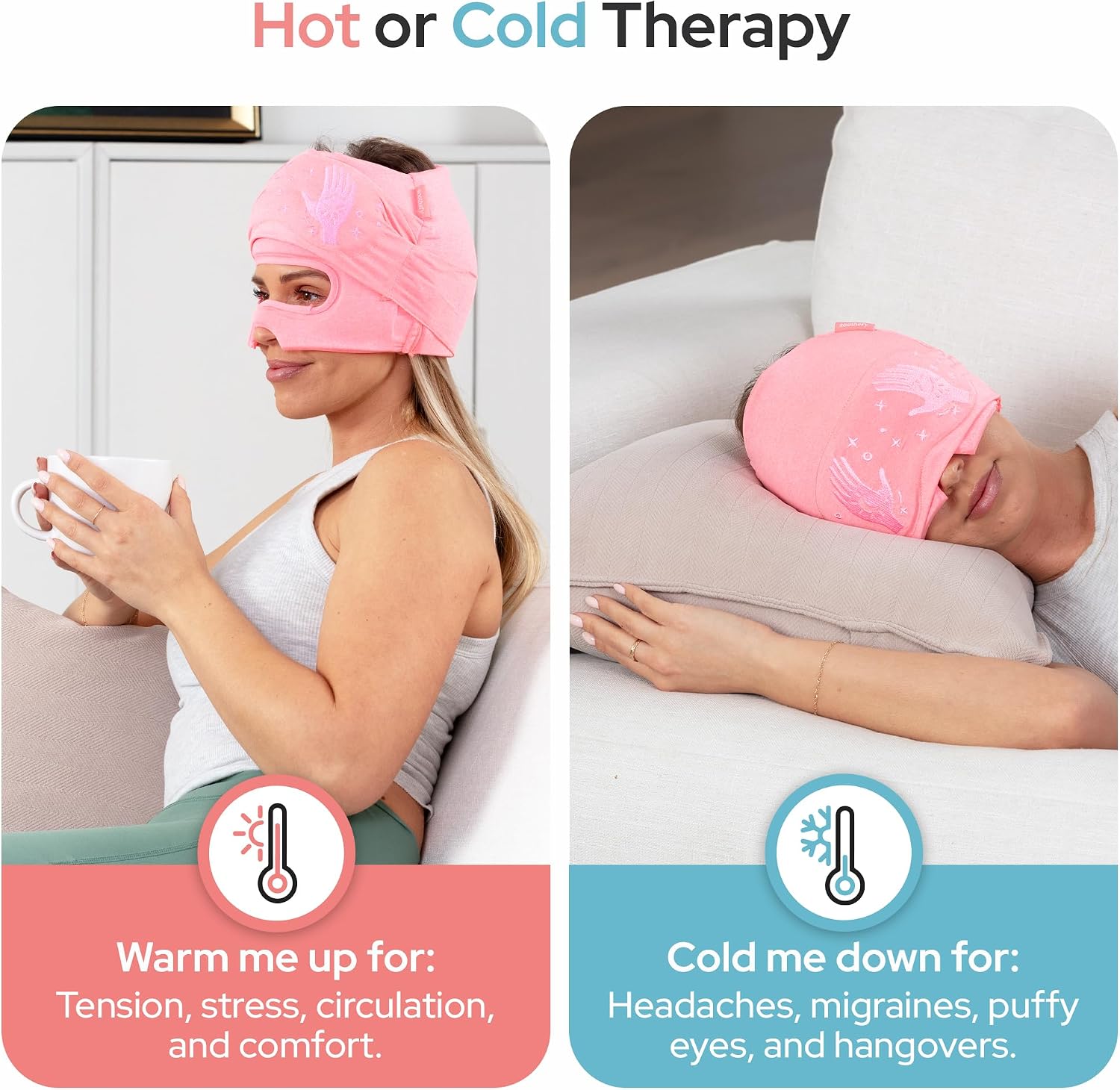 Soothefy Migraine Relief Cap with Slide-Up Eye Mask - Patent Pending - Headache Relief Hat for Hangover, Stress, Tension - Buttery Soft, Ma…