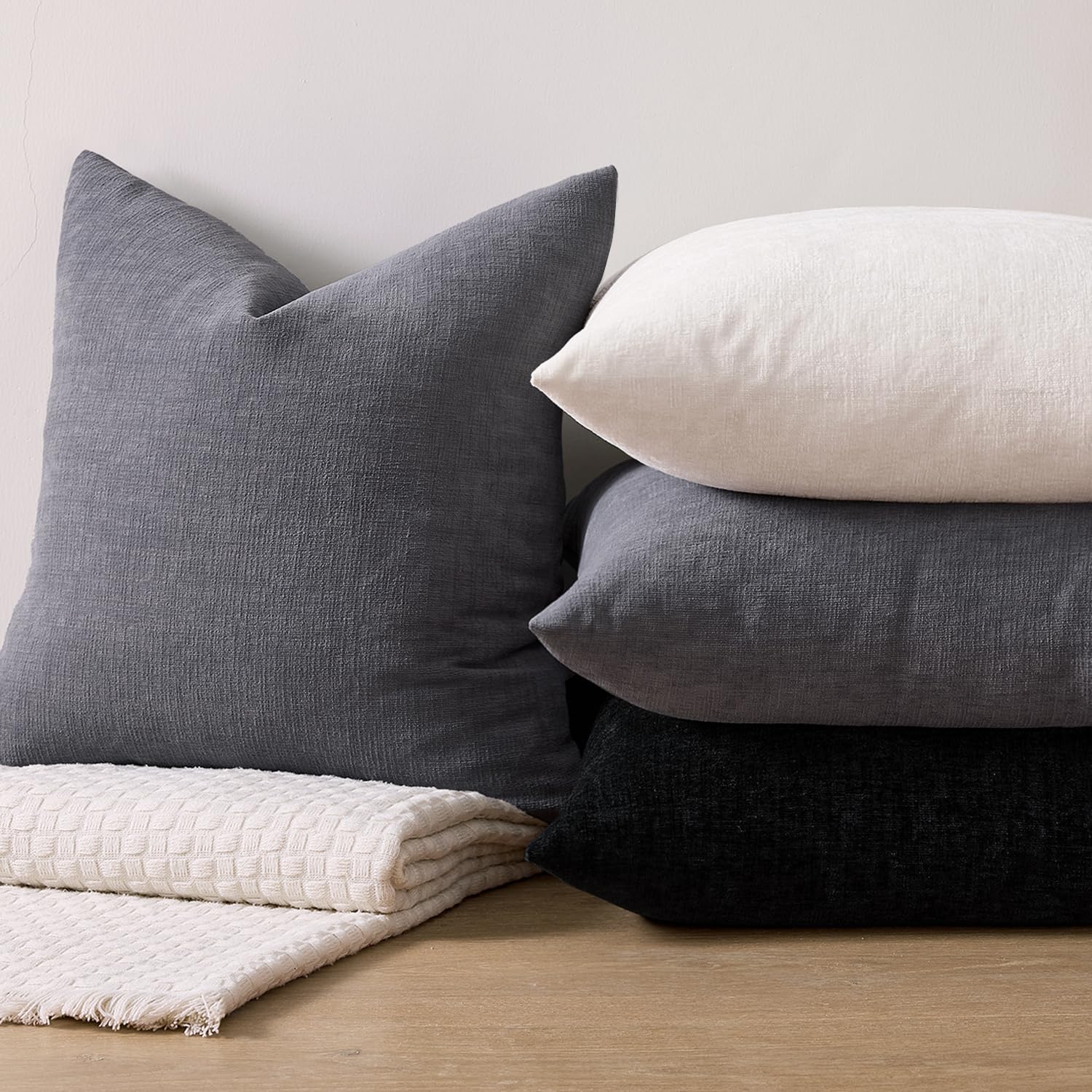 Miulee Grey Couch Pillow Covers 20x20 Inch, Set of 2 Soft Chenille Decorative Square Throw Pillow Covers Farmhouse for Sofa Living Room Bed…