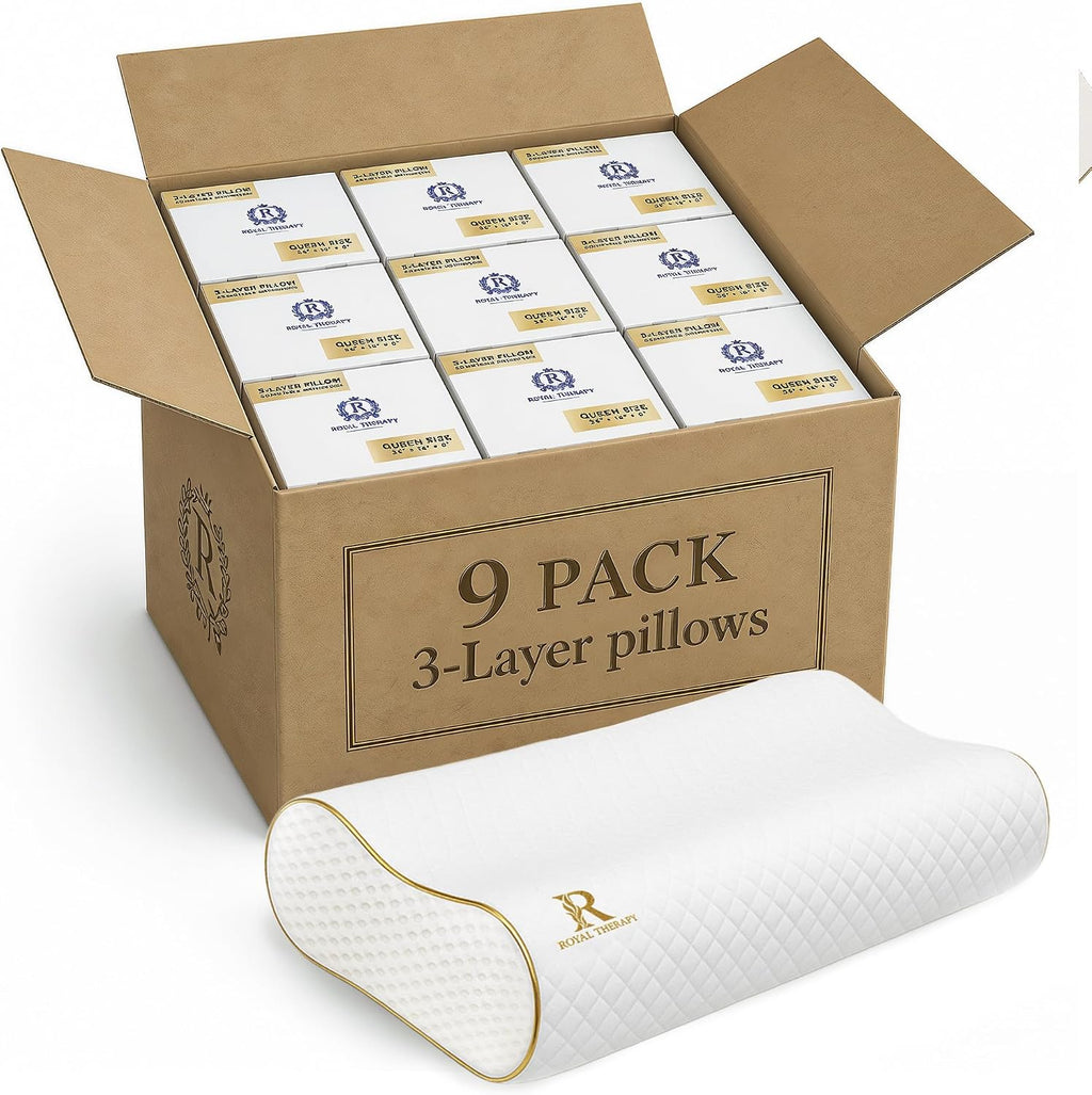 Royaltherapy Royal relaxation 9-Pack Queen Memory Foam Pillow, Cervical, Queen Contour, Orthopedic Pillow for Neck Support, Neck Pain…