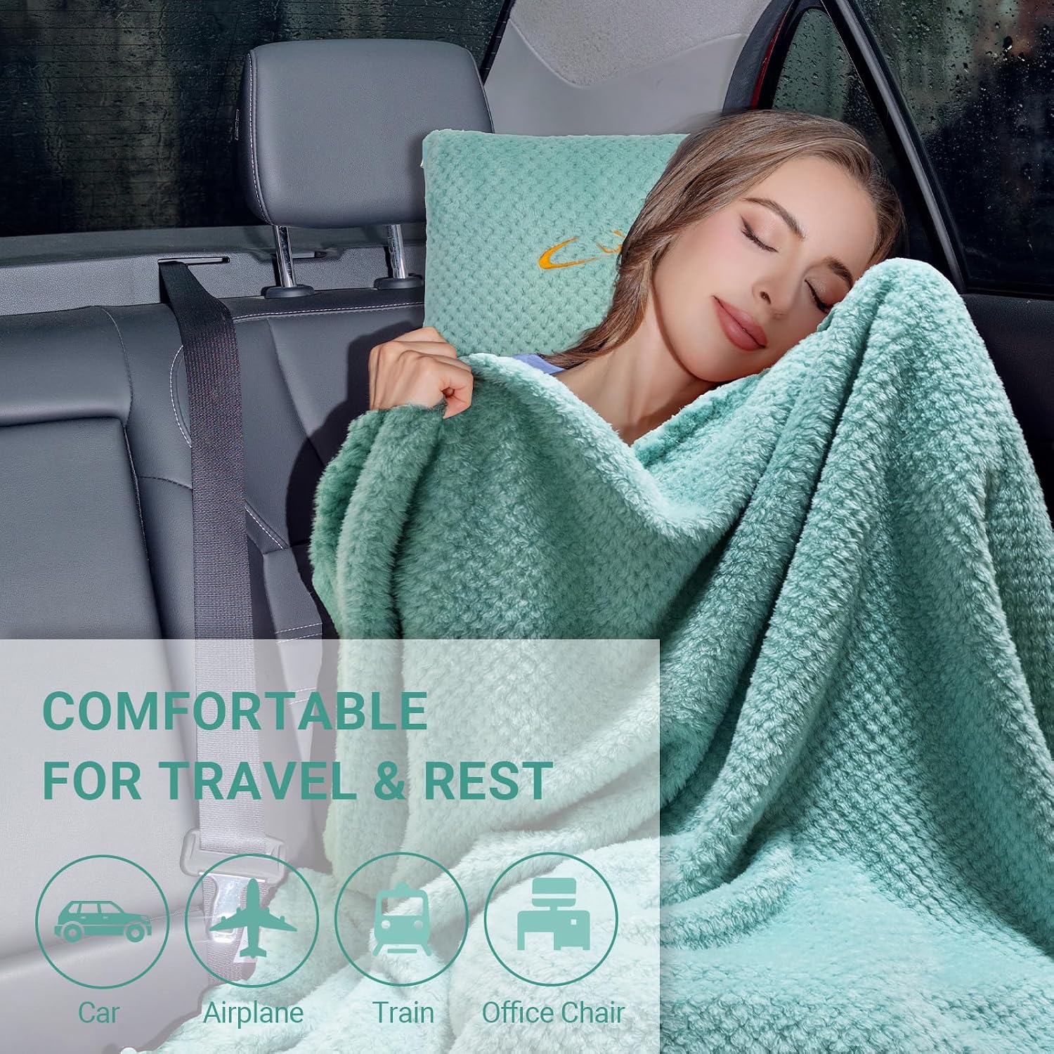 Compact Travel Blanket for Airplane, Premium Soft 2-in-1 Blanket with Pillowcase and Carry Bag, Lightweight Travel Essentials with…