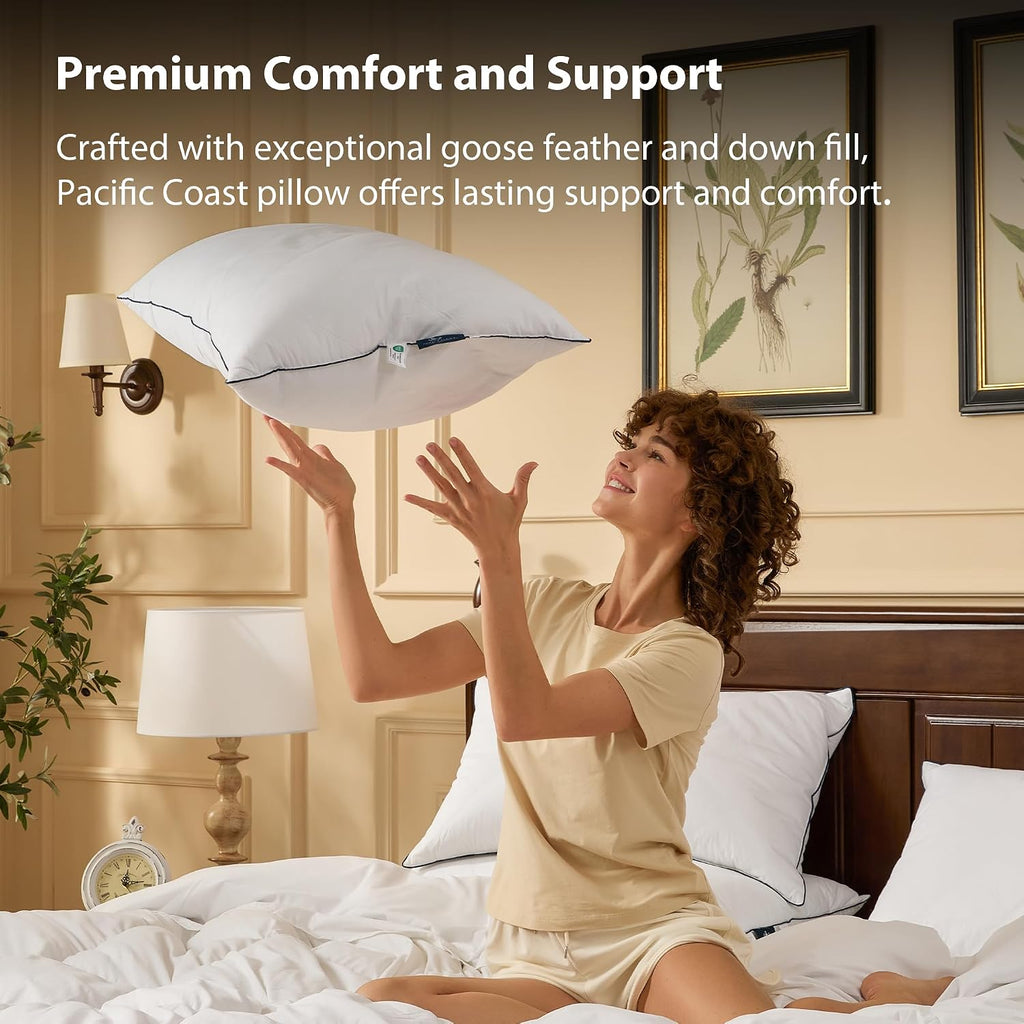 PacificCoast Pacific Coast Goose Feather & Down Bed Pillows Queen Size 2-Pack, Hotel Quality Collection, Medium Support for Side & Back Sle…