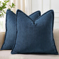 decorUhome Summer Corduroy Navy Blue Throw Pillow Covers 16x16 Set of 2 Decorative Soft Boho Farmhouse Couch Pillow Covers for Living Room…