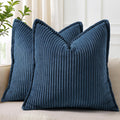 decorUhome Summer Corduroy Navy Blue Throw Pillow Covers 20x20 Set of 2 Decorative Soft Boho Farmhouse Couch Pillow Covers for Living Room…