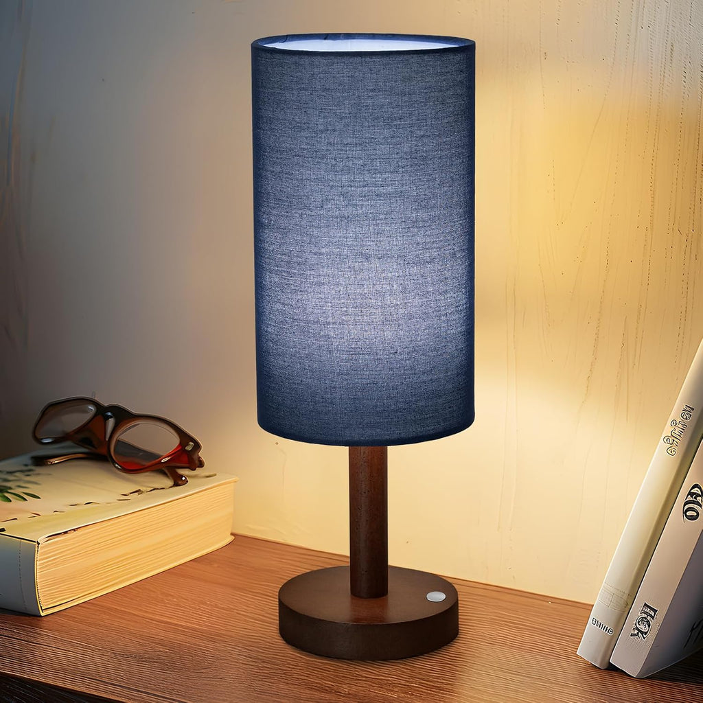 LALISU Small Table Lamp Nightstand Lamp Linen Lampshade Bedroom Wood Base Small Bedside Lamp for Night Stands, Desk Lamps for Reading…