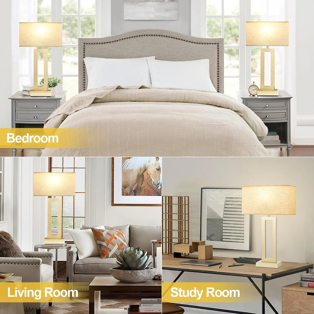 Seealle 22" Tall Bedroom Lamps for Living Room - Touch Gold Bedside Lamps with USB C+A, 3 Way Dimmable Lamp for Nightstand, Modern Night…
