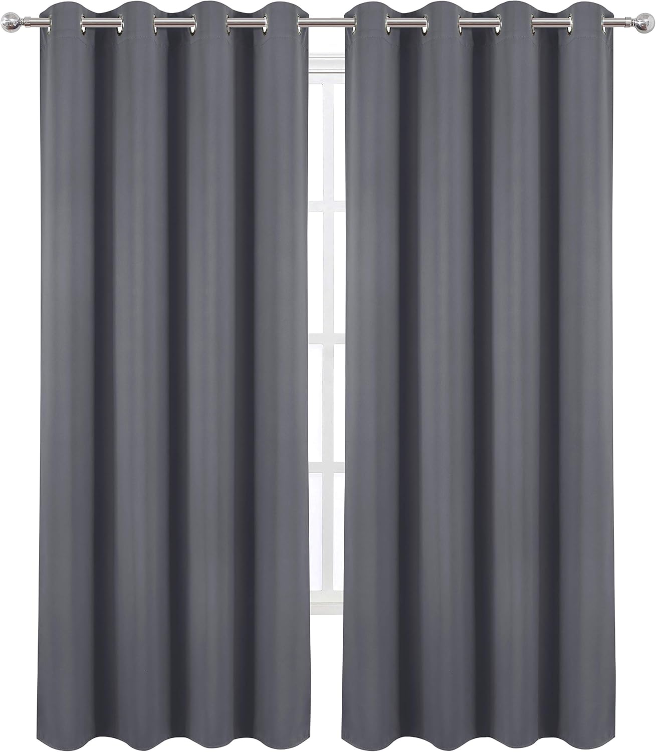 Lemomo Blackout Curtains 52 x 84 Inch Long Grey Curtains Set of 2 Panels Thermal Insulated Room Darkening Curtains for Bedroom 84 Inch Grey