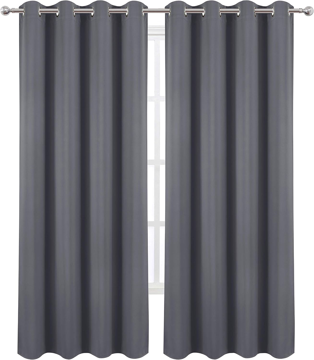 Lemomo Blackout Curtains 66 x 95 inch/Grey Curtains Set of 2 Panels/Thermal Insulated Room Darkening Bedroom Curtains 95 inch Grey
