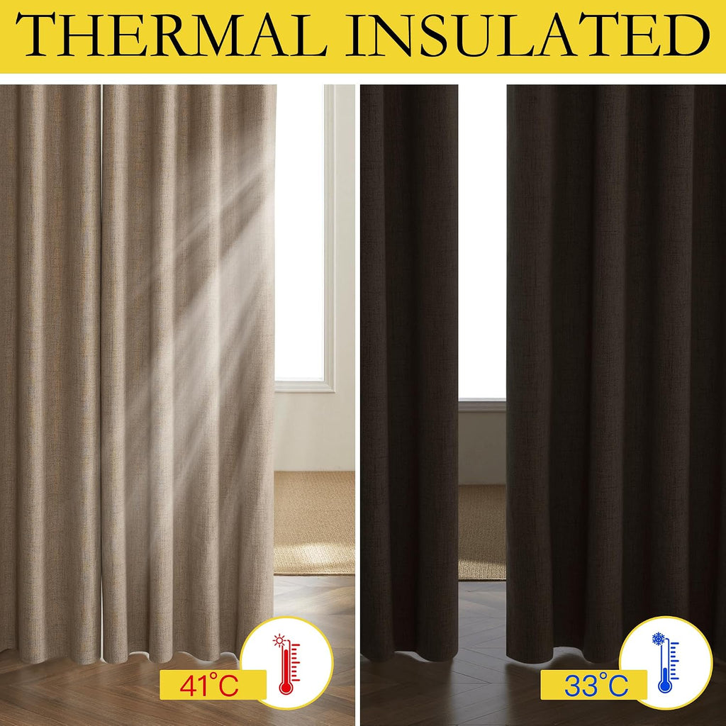 NICETOWN Burlap Vintage Open Linen Weave Flax Thermal Curtains, 100% Blackout Curtains 90" Long for Dining Room, Soundproof Window…