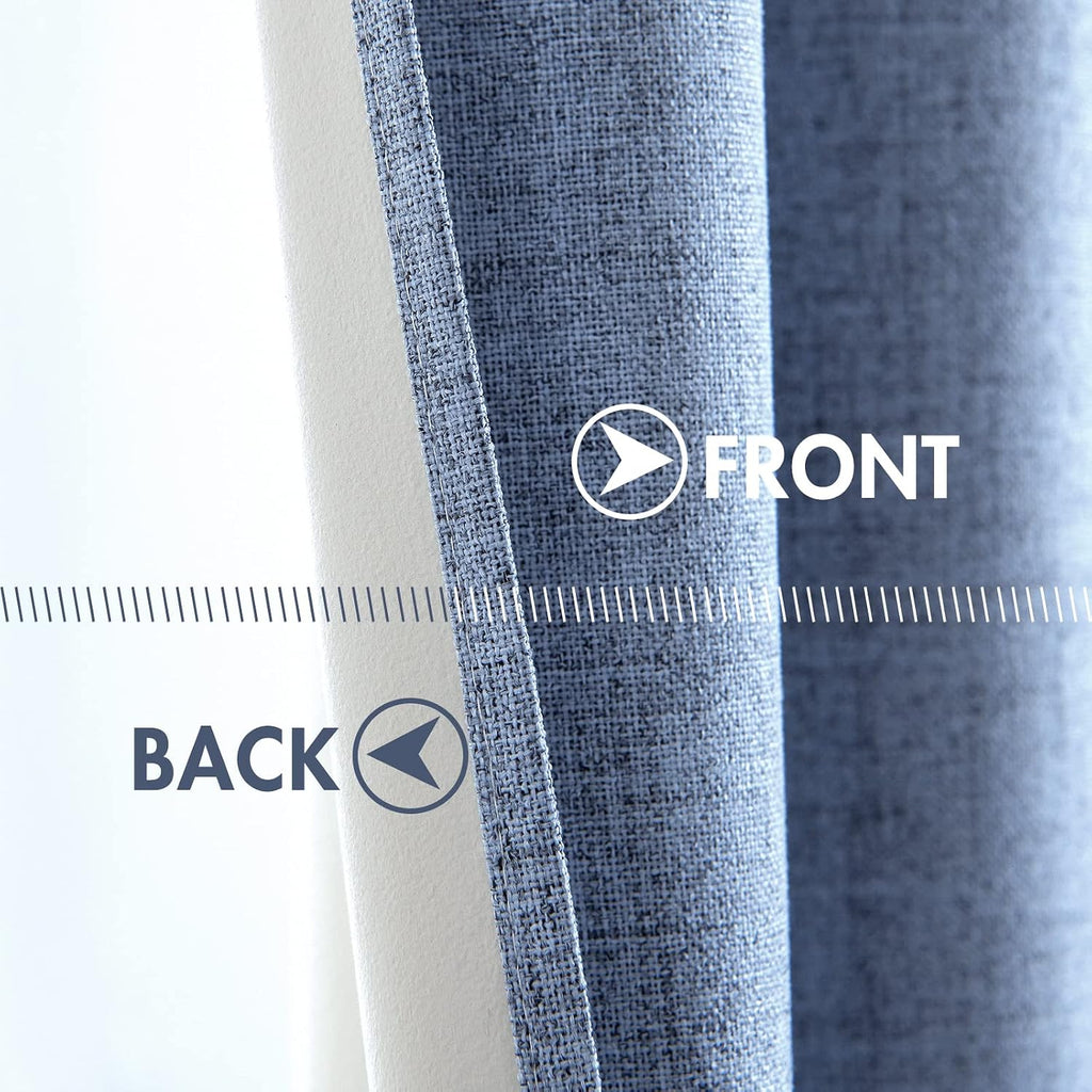Miulee Linen Texture Curtains for Bedroom Solid 100% Blackout Thermal Insulated Stone Blue Curtains Grommet Room Darkening Drapes Luxury De…