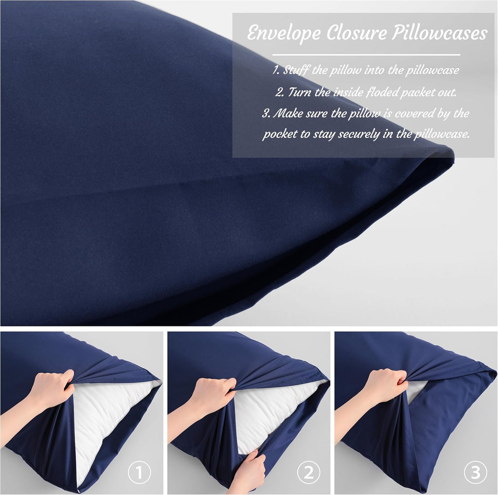 Ntbay Toddler Pillow Cases Set of 2, 2 Pack Brushed Microfiber 14x20 Pillow Cases, Soft, Wrinkle, Fade, Stain Resistant Navy Blue Pillow Ca…