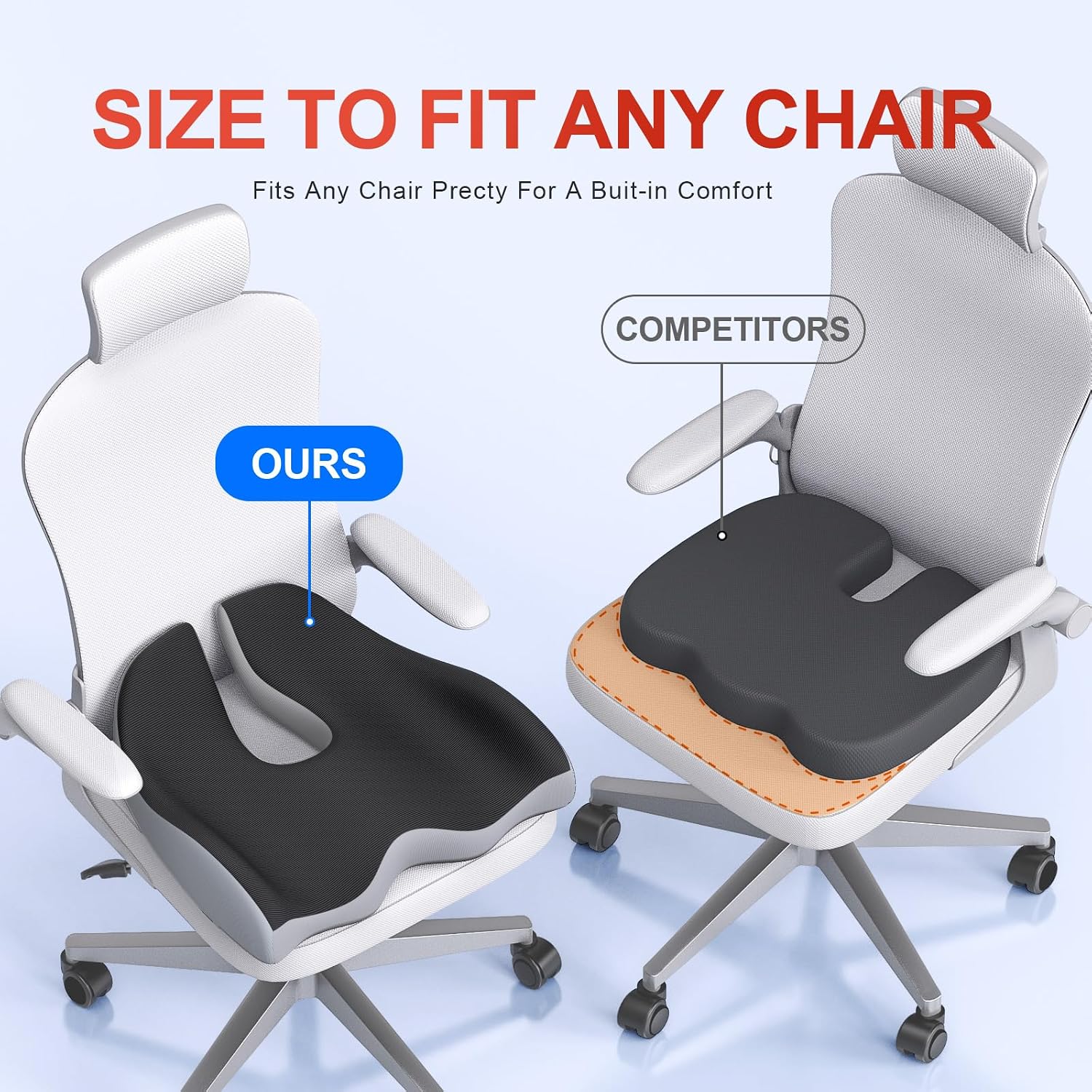 Benazcap X Large Memory Seat Cushion for Office Chair Ergonomic Cushions Butt Pillow for Pressure Relief Sciatica & Memory Foam for Long Si…