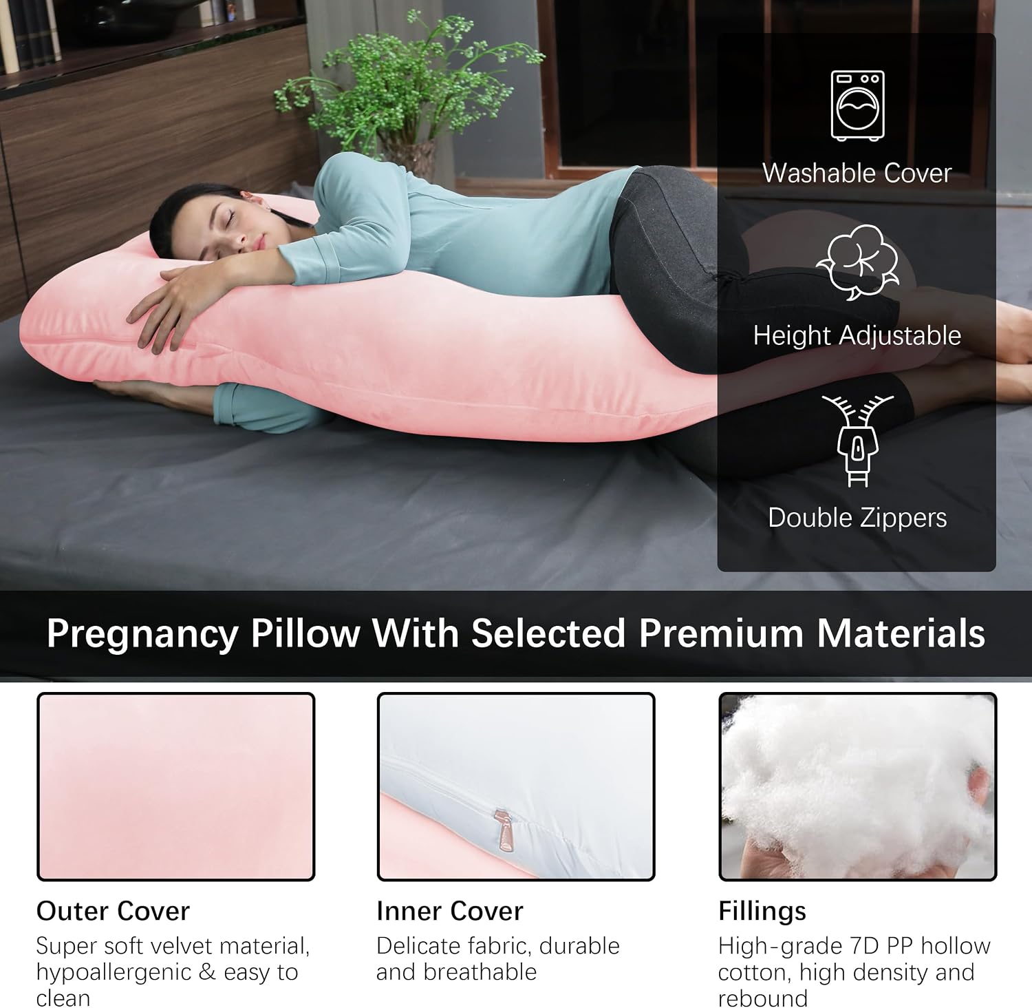 Moonpark MOON PARK Pregnancy Pillows for Sleeping - U Shaped Full Body Maternity Pillow with Removable Cover - Support for Back, Legs, Bell…
