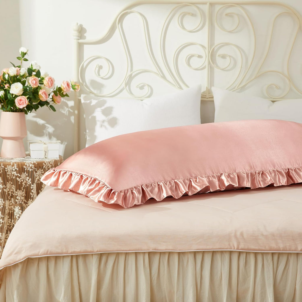 HommxJF Rose Gold Satin Pillowcases Body Pillow for Hair and Skin, Rose Gold Body Pillow Silk Pillowcase with Envelope Closure Princess Room…