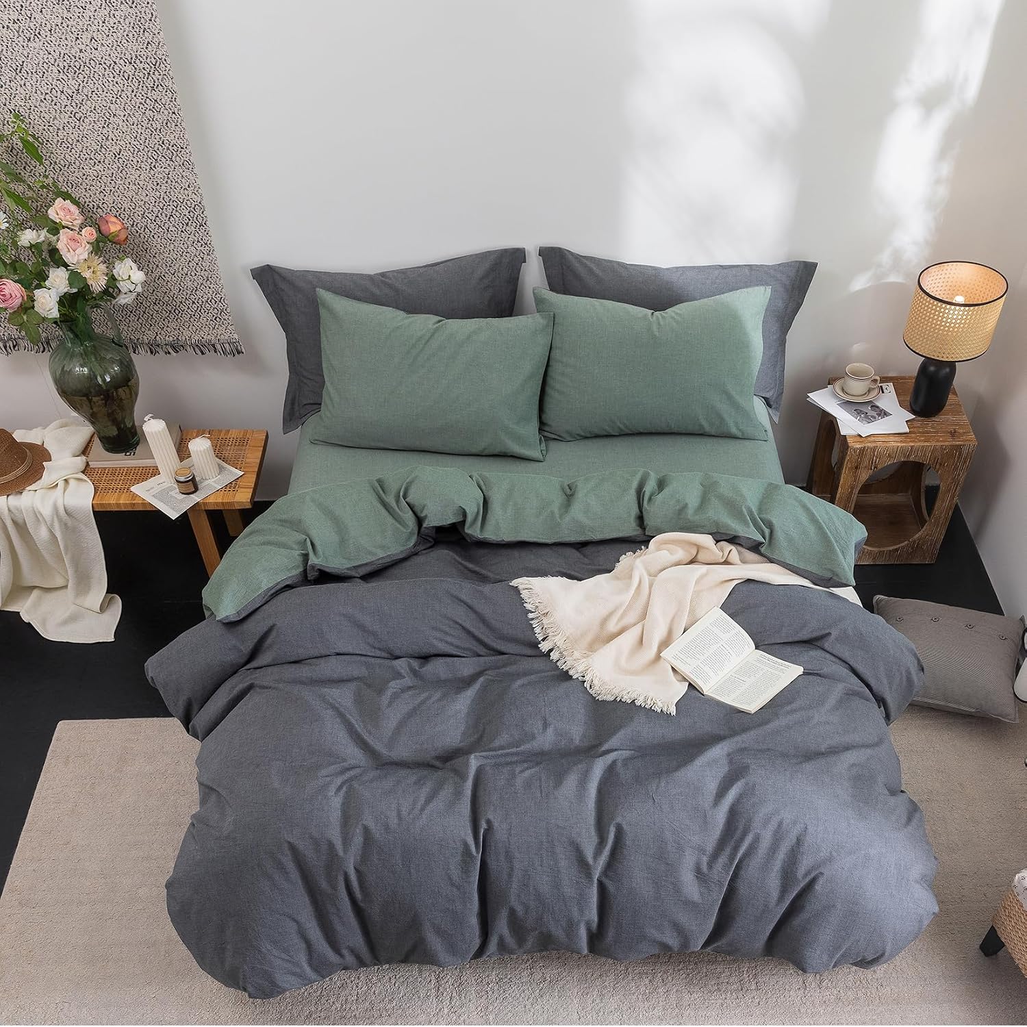 Bdear 3 Pieces Reversible Duvet Cover Set King Size 104''W x 90''L, 100% Washed Cotton Duvet Cover with Zipper Closure Plus 2 Pillowcases,…