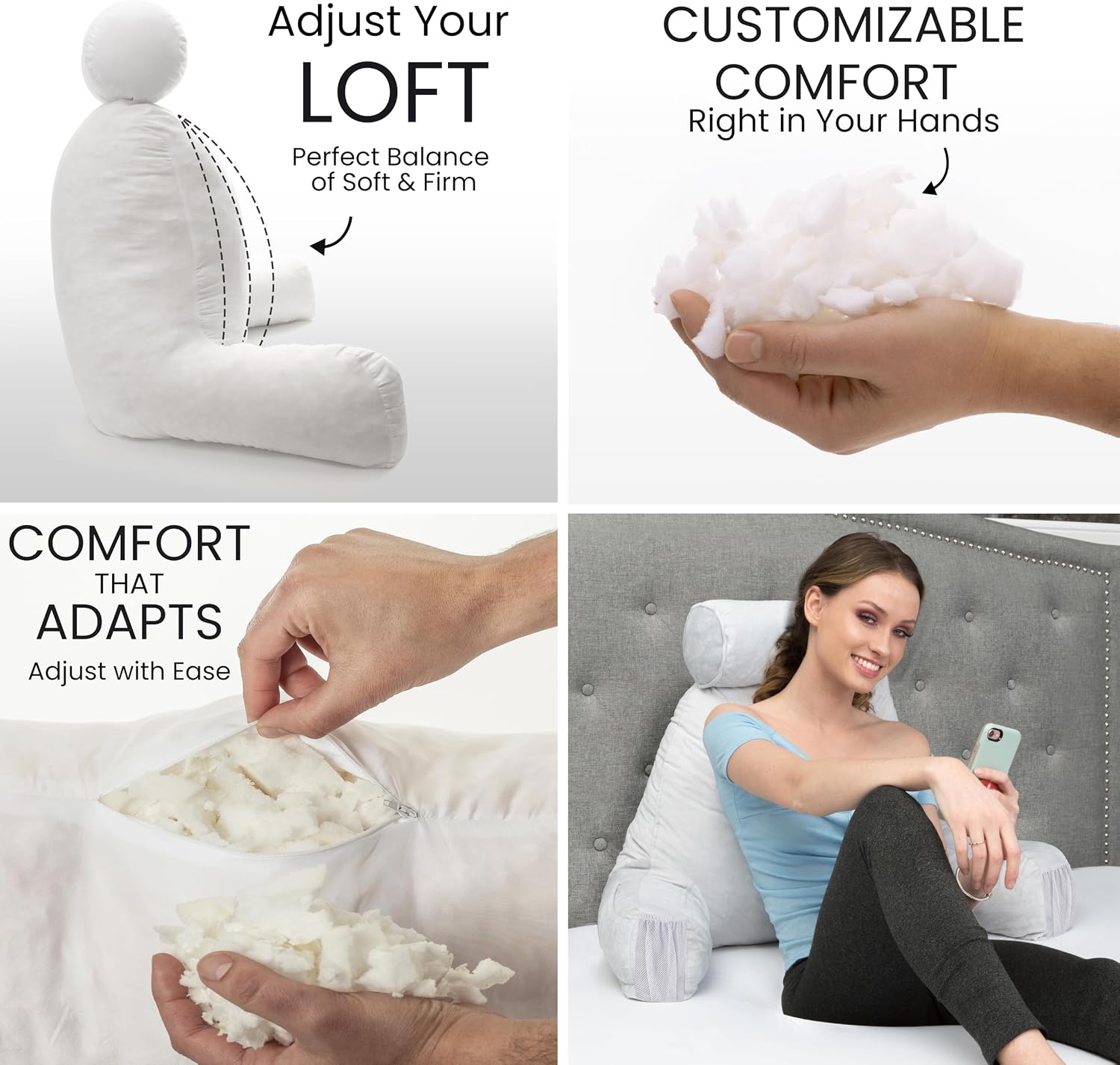 HusbandPillow Husband Pillow Medium Reading Pillow with Arms - 23" Backrest for Sitting Up in Bed - Firm Support Bed Rest Pillow for Adults…