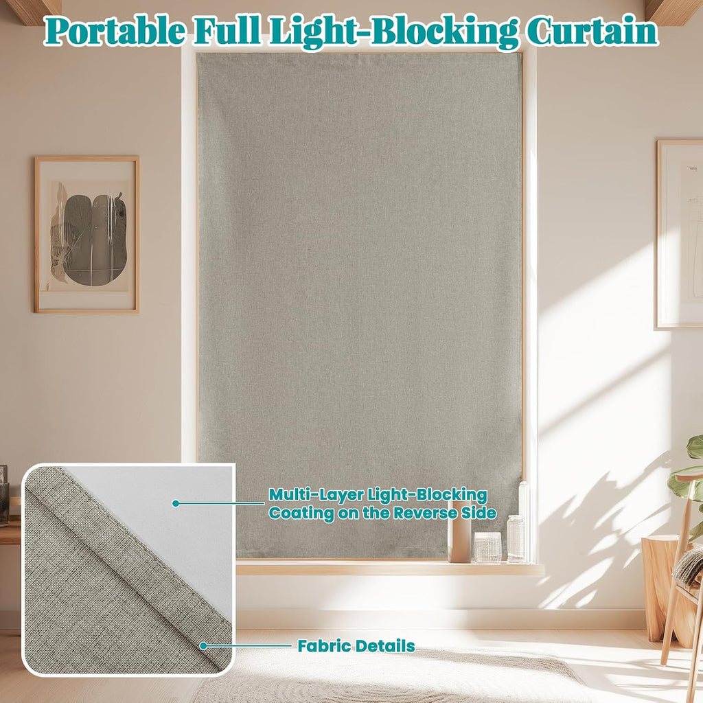 100% Blackout Curtains for Bedroom Stick On Curtain Window Shades Pull Down Blackout Window Cover No Drillng Self Adhesive Curtains No…