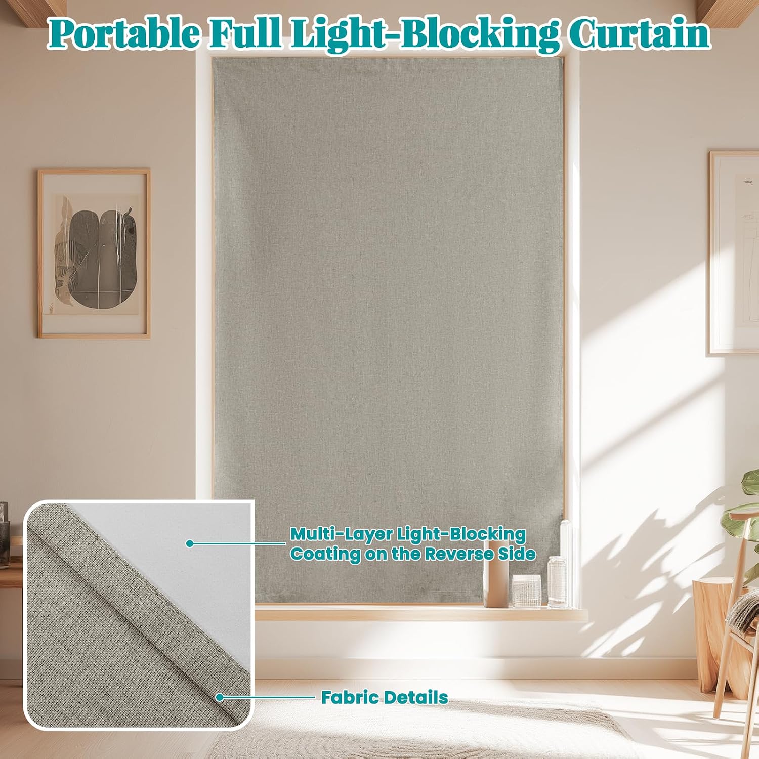100% Blackout Curtains for Bedroom Stick On Curtain Window Shades Pull Down Blackout Window Cover No Drillng Self Adhesive Curtains No…