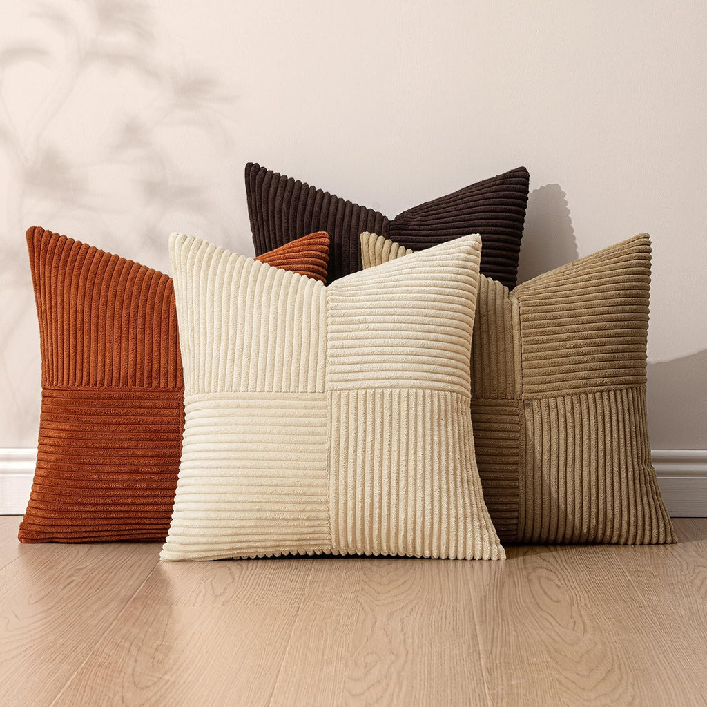 Miulee Brown Beige Throw Pillow Covers 20x20 Inch Set of 4 Boho Farmhouse Cushion Cases for Livingroom Couch Bed Soft Corduroy Pillow Cases…