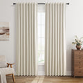 Guken Warm Beige Linen 100% Blackout Curtains 84 Inch Length 2 Panels for Living Room Bedroom Country Farmhouse Linen Black Out Thermal Ins…