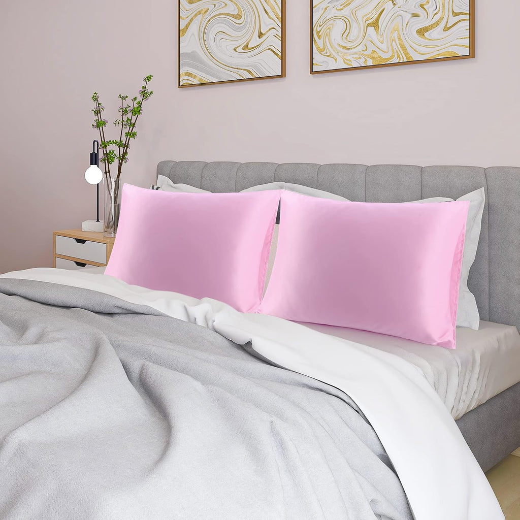 uxcell 2 Pack Silk Satin Pillowcase for Hair and Skin, Cool, Silky, Soft Breathable Pillow Cases Queen Size 20x30 Inch Sateen Pillowcase Li…