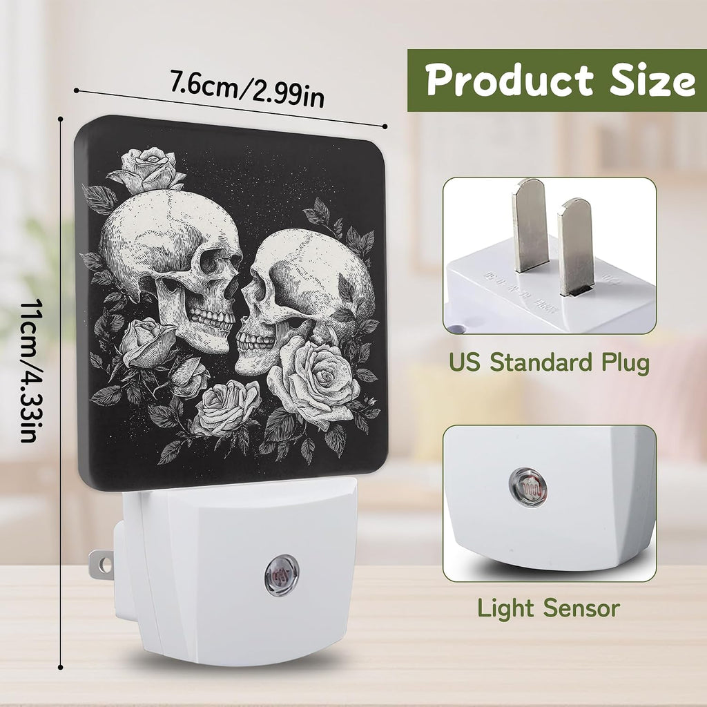 Gothic Skull Roses Night Lights Plug into Wall, Night Light with Dusk to Dawn Sensor for Bedroom Bathroom Kitchen Hallway Stairs…