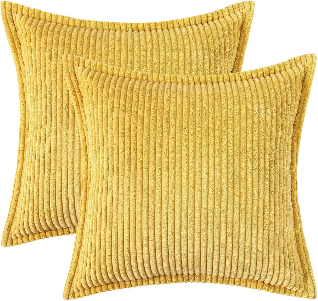 Mecatny Corduroy Summer Throw Pillow Covers 22x22 Set of 2, Neutral Decorative Soft Boho Couch Pillow Covers with Broadside for Sofa…