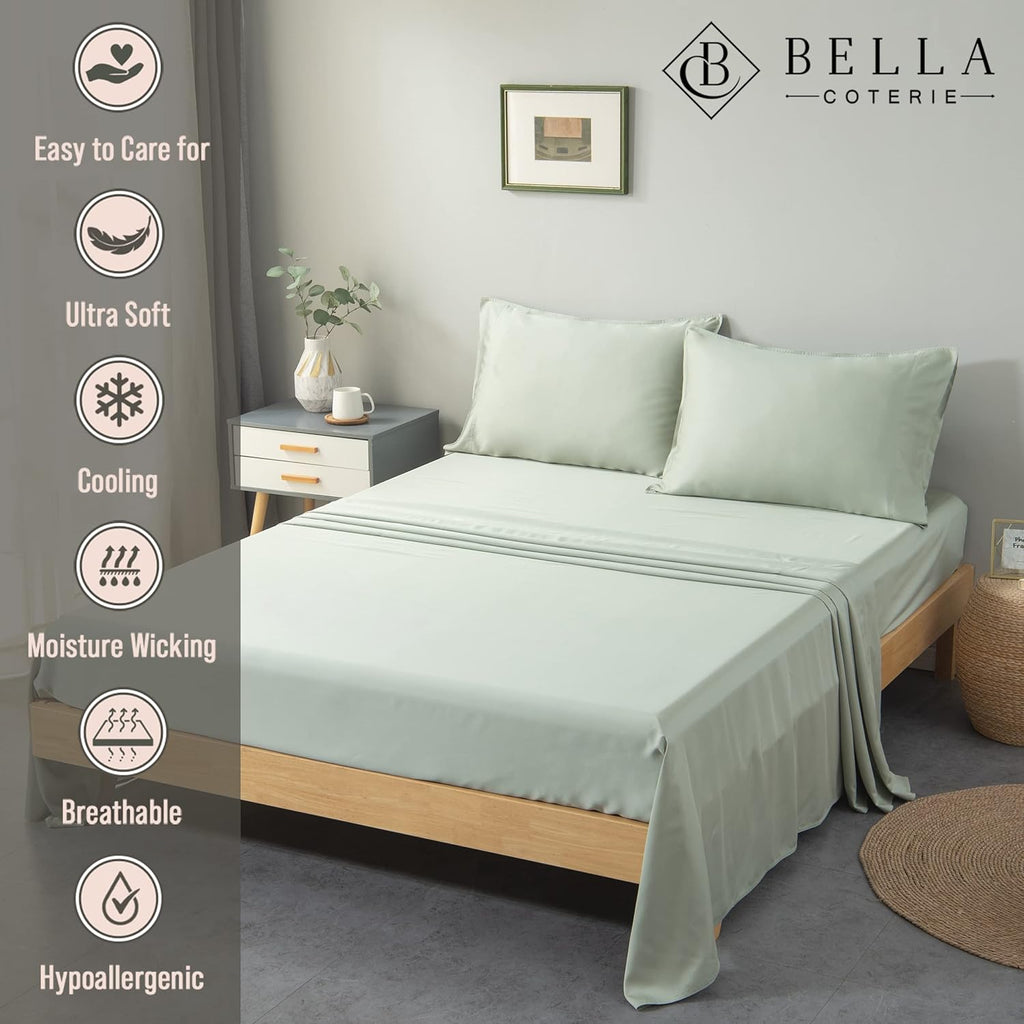 Bella Coterie Luxury Bamboo Viscose Queen Size Sheet Set | 100% Organically Grown | Ultra Soft | Cooling for Hot Sleepers | 18" Deep…