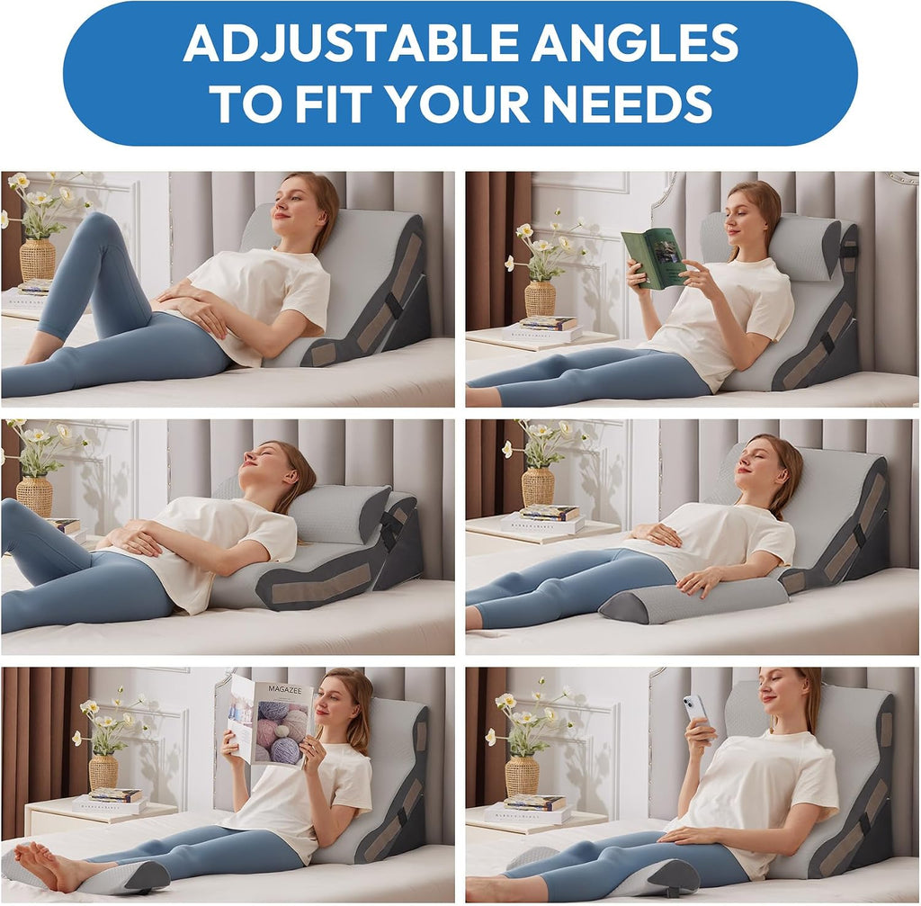 Ahpmeoa 3PCS Wedge Pillow Set for After Surgery, Back Pillow for Bed Sitting up, 10-in-1 Foam Wedge Pillow for Acid Reflux & Back, Post Su…