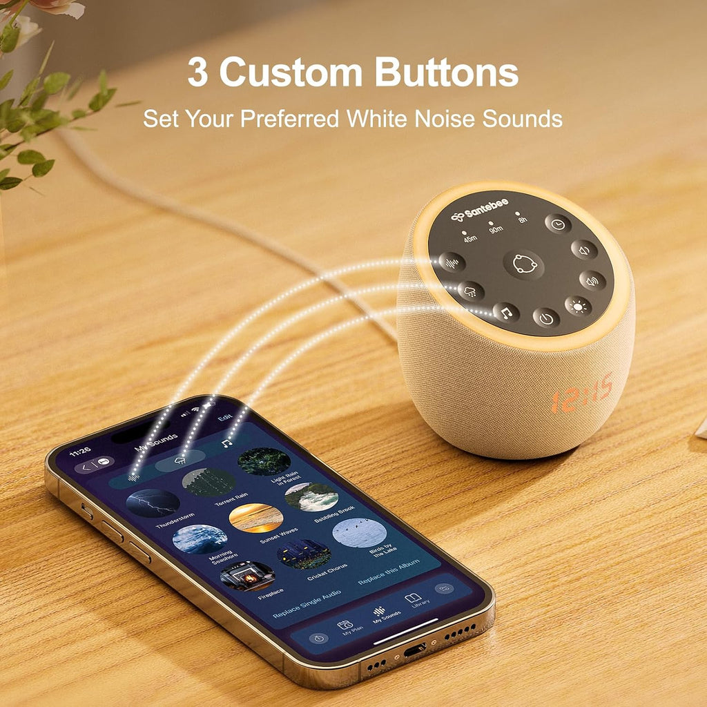 Santebee Sound Machine for Sleep, White Noise Sound Machine 388 Soothing Sounds, 3 Custom Buttons Smart APP Control Night Light, Noise…