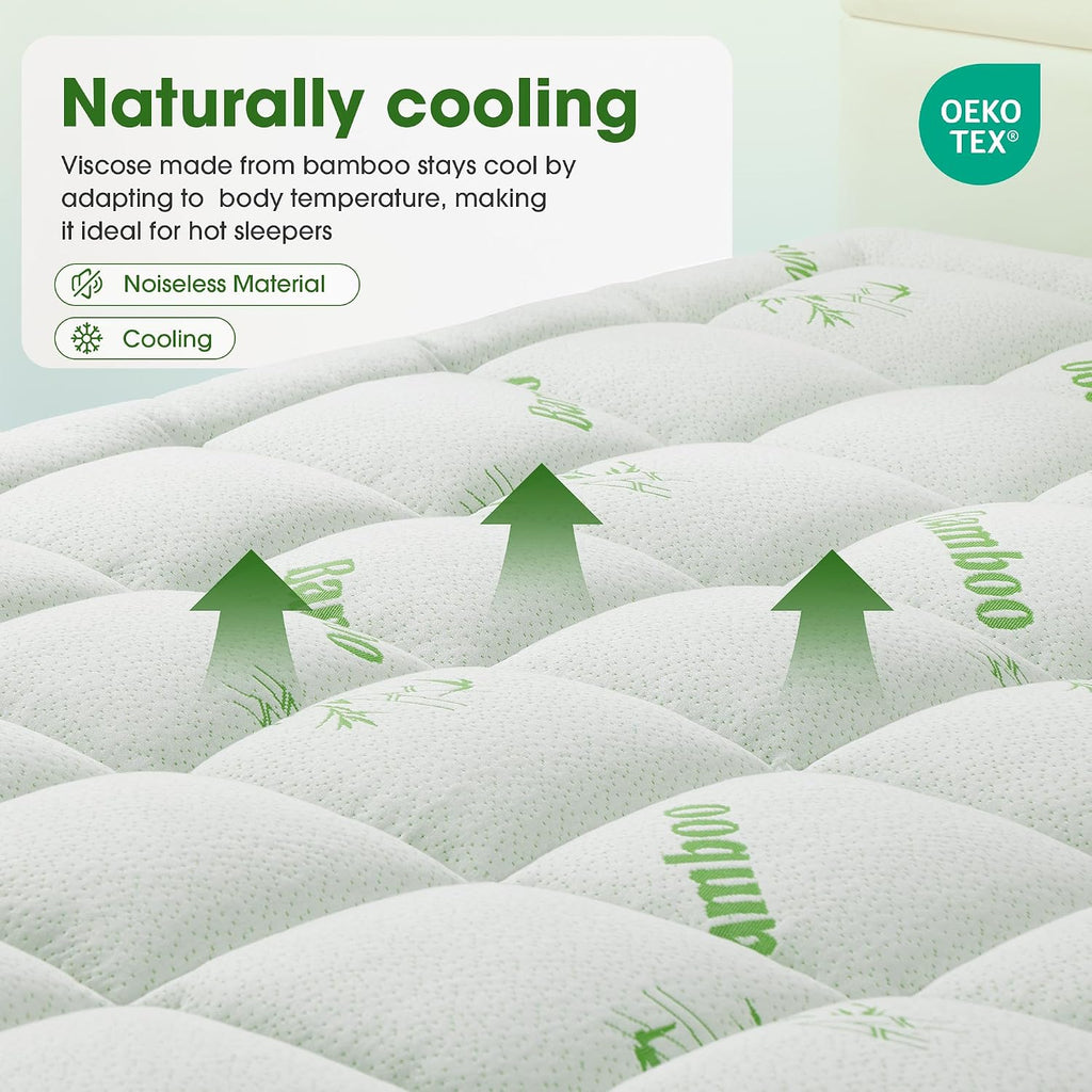 Grusign Mattress Pad King Size, Cooling Pillow Top Mattress Topper, Ultra Soft Viscose Made from Bamboo, Breathable for Hot Sleepers, Deep…