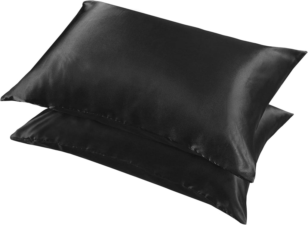 Lcbd Satin Pillowcase Queen Size for Hair and Skin, Black Silk Satin Pillowcases Set of 2, Satin Cooling Pillow Covers with Envelope Closur…