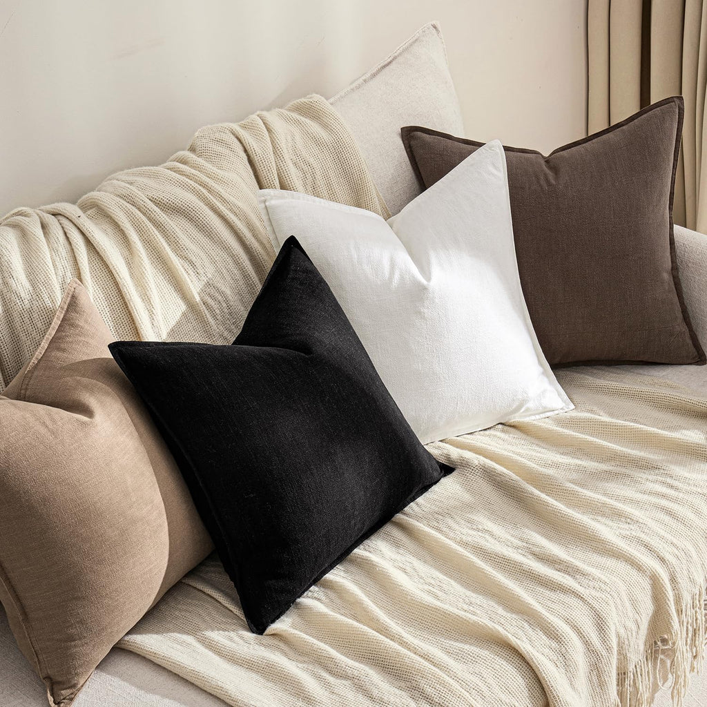 Anroduo Pack of 2 Decorative Linen Pillow Covers Black Neutral Farmhouse Boho Soild Cushion Case Soft Accent Pillowcase for Couch Sofa Bedr…