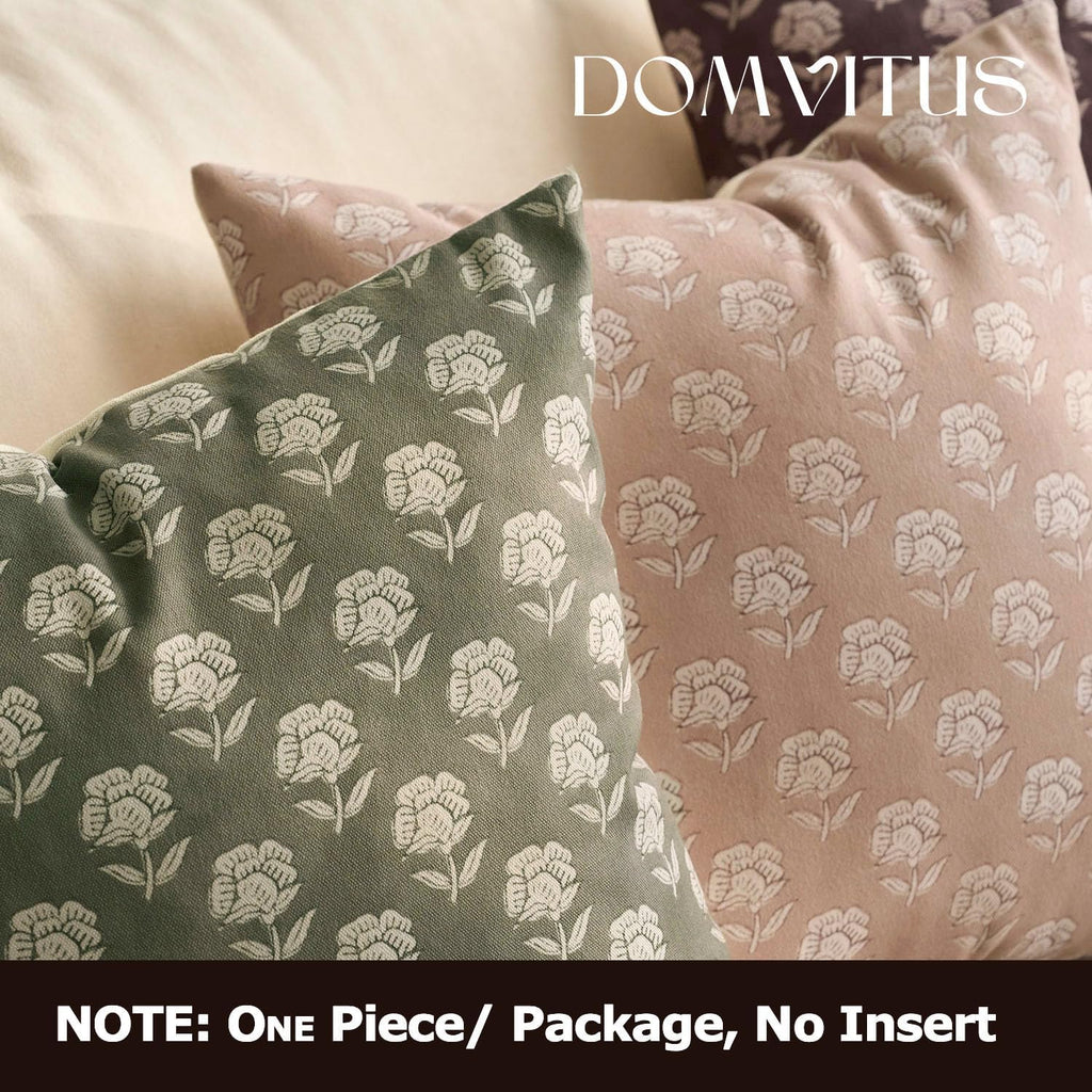 Domvitus Floral Pillow Covers 18x18 Throw Pillow Covers Decorative Farmhouse Block Floral Print Vintage Pillow Cover for Living Room Couch…