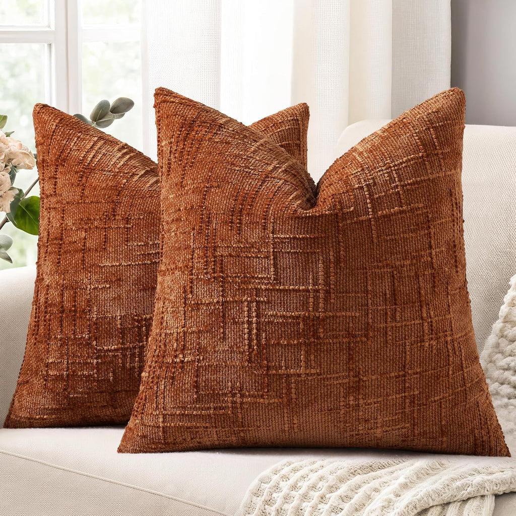 decorUhome Rust Chenille Euro Sham Throw Pillow Covers 22x22 Set of 2 Textured Soft Cozy Slubby Couch Pillow Covers Modern Farmhouse Boho D…