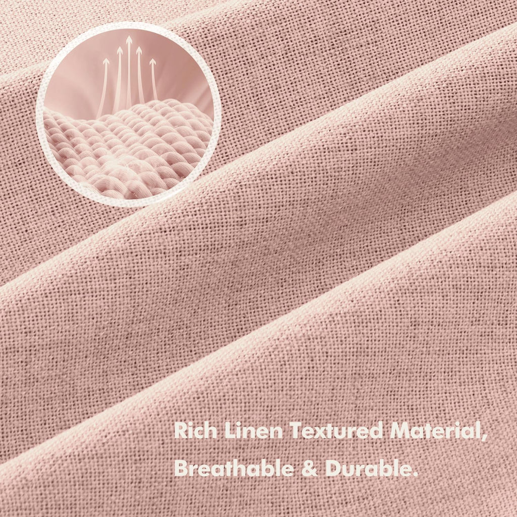 Miulee 100% Blackout Linen Curtains for Bedroom, Blush Pink Solid Luxury Decor Thermal Insulation Room Darkening Drapes for Living Room Nur…