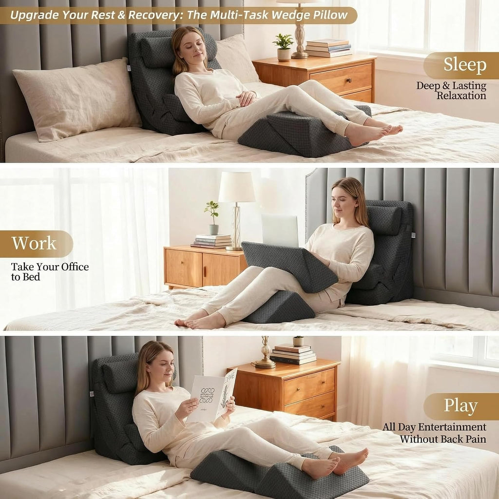Axelrod 6PCS Orthopedic Bed Wedge Pillow Set, Post Surgery Foam for Back, Neck and Leg Comfortable & Adjustable Pillows- Anti Snoring, Hear…