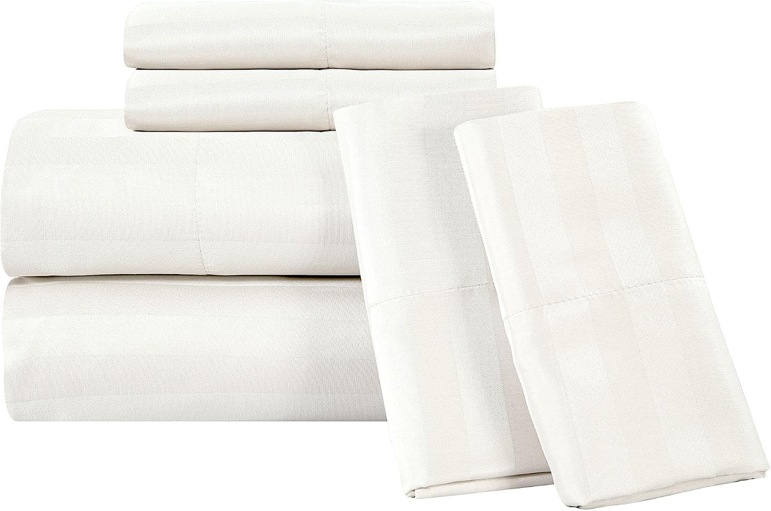Royalelinens ROYALE LINENS 1500 Thread Count Poly Cotton Sateen Dobby Stripe Sheet Set - 6 Piece Queen Bed Sheets - 1 Fitted, 1 Flat, 4 Pil…