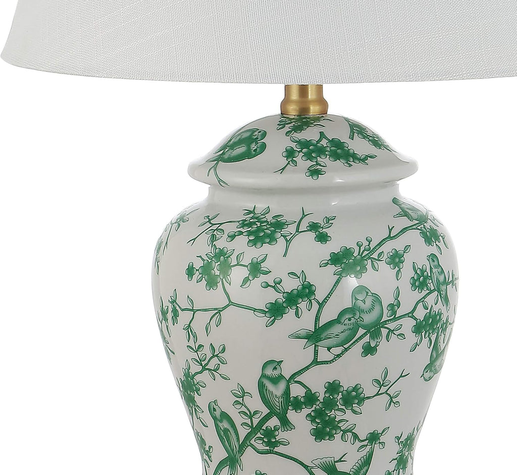 JONATHAN Y 22" White/Green Ceramic Table Lamp, French Country Chinoiserie Ginger Jar LED Bedside Lamp for Living Room Bedroom, White…