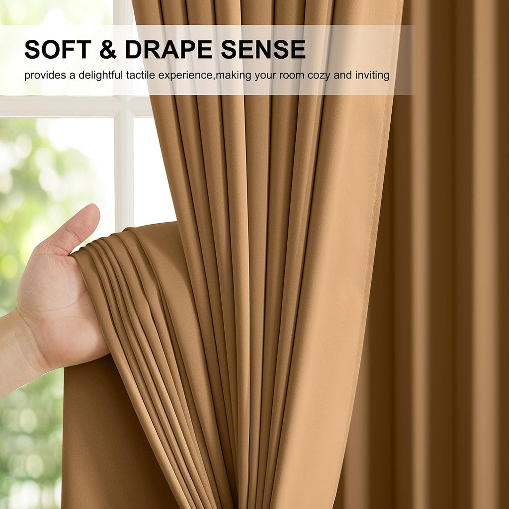 Nicetown Gold Brown 100% Blackout Curtains for Living Room, 52 x 84 Inch 2 Panels Black Lined Insulated Window Treatment, Rod Pocket Style,…