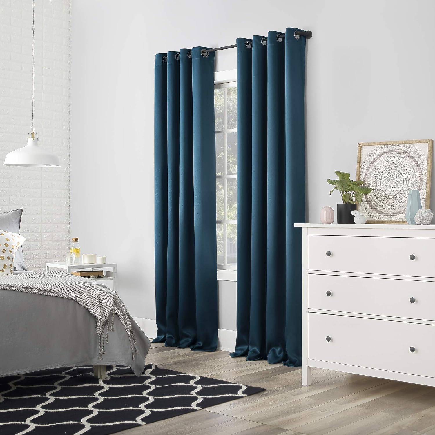 Sun Zero Nordic 2-pack Theater Grade Extreme 100% Blackout Grommet Curtain Panel Pair, 52" x 63", Teal
