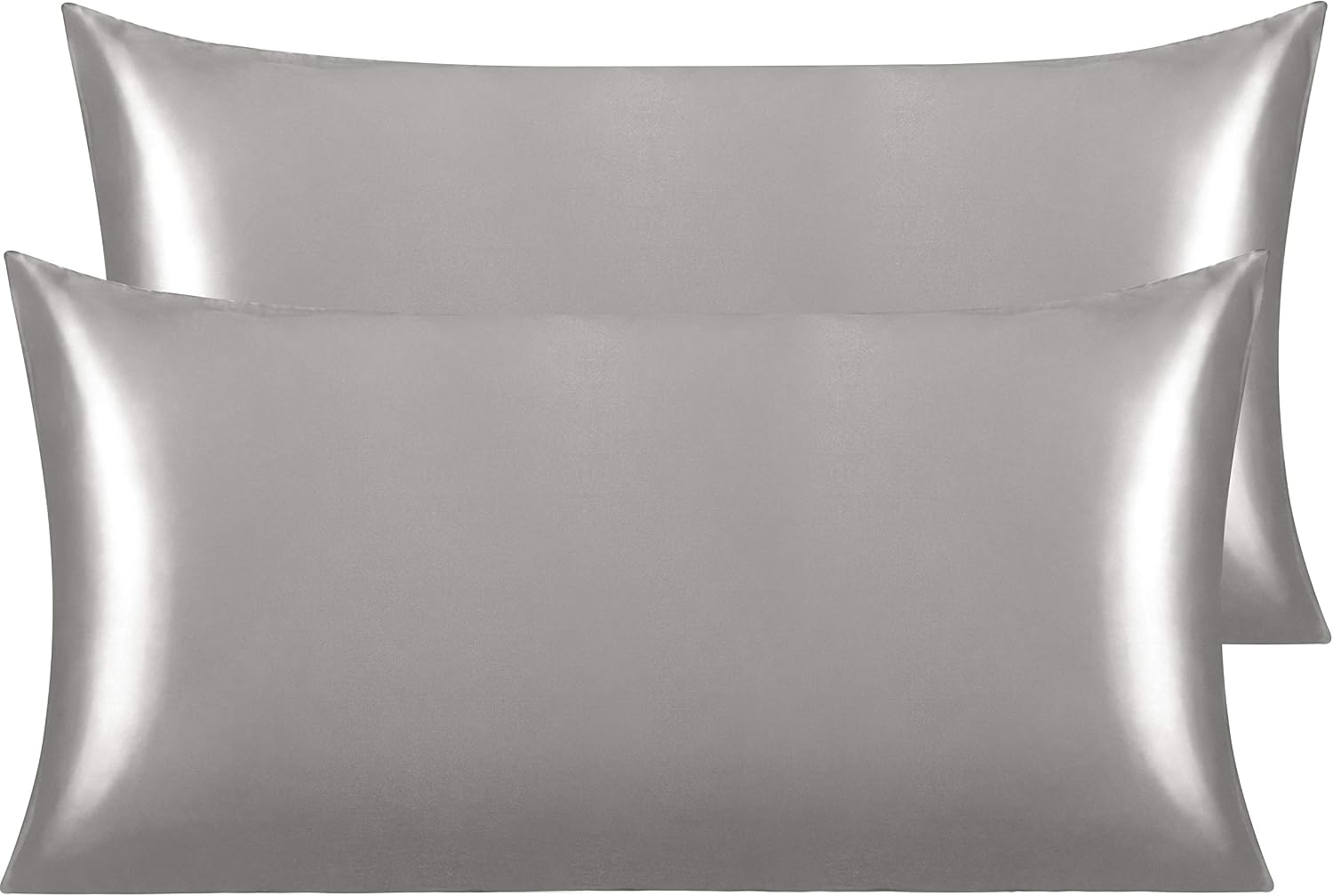 Ntbay 2 Pack Satin King Pillowcases for Hair and Skin, Luxurious and Silky Pillow Cases with Envelope Closure, 20x36 Inches, Grey 2 Pack 36…