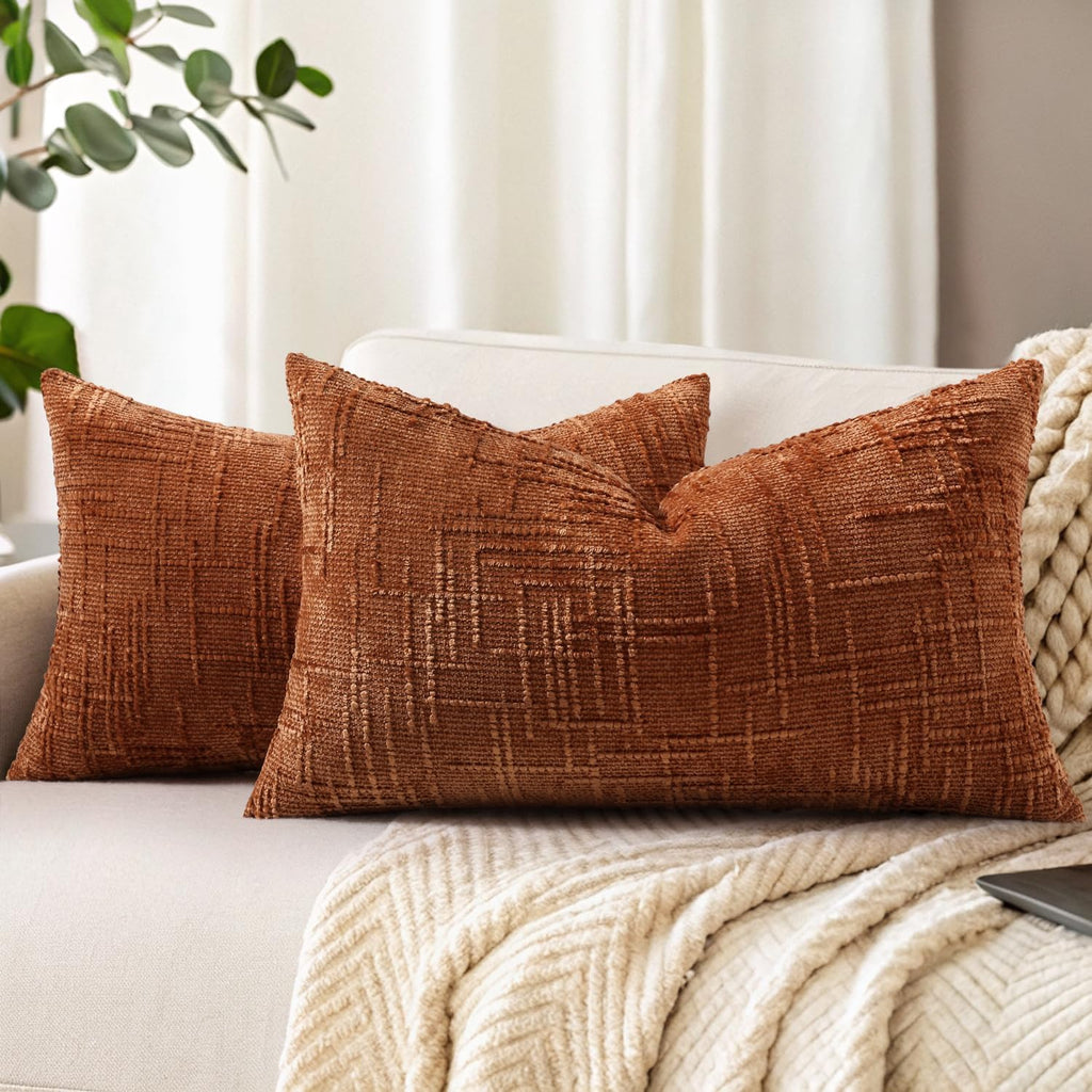 decorUhome Rust Chenille Throw Pillow Covers 12x20 Set of 2 Textured Soft Cozy Slubby Couch Pillow Covers Modern Farmhouse Boho Decorative…