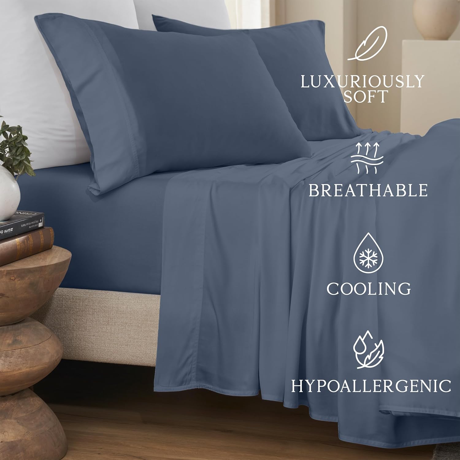KARISSA MAE 6 Piece Pure Viscose from Bamboo Queen Size Sheet Set | 100% FSC Certified | Luxuriously Soft | Cooling | 18" Deep Pocket…